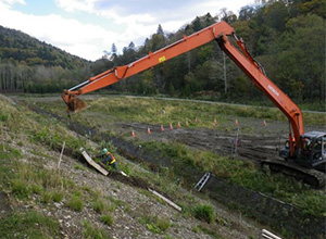 すき取り物および表土ブロック移植による盛土法面の緑化工